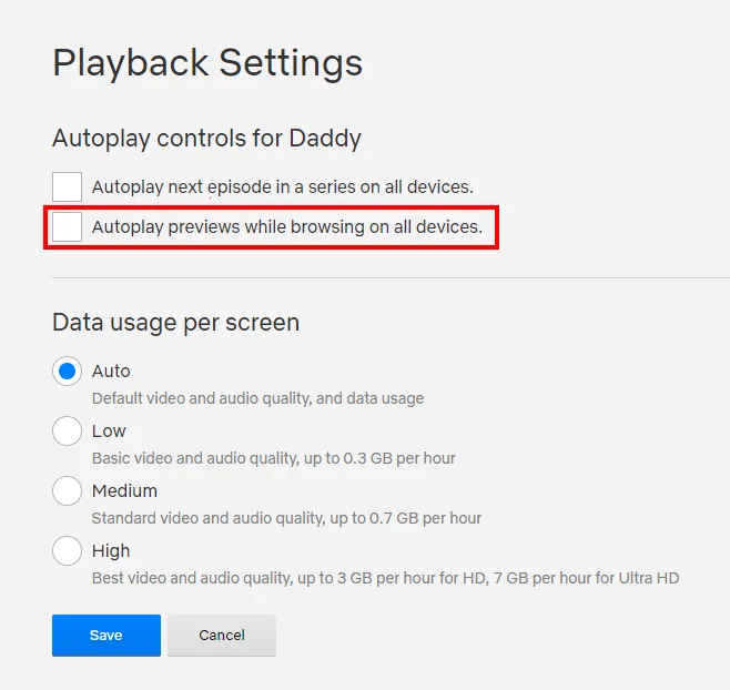 Netflix autoplay previews settings
