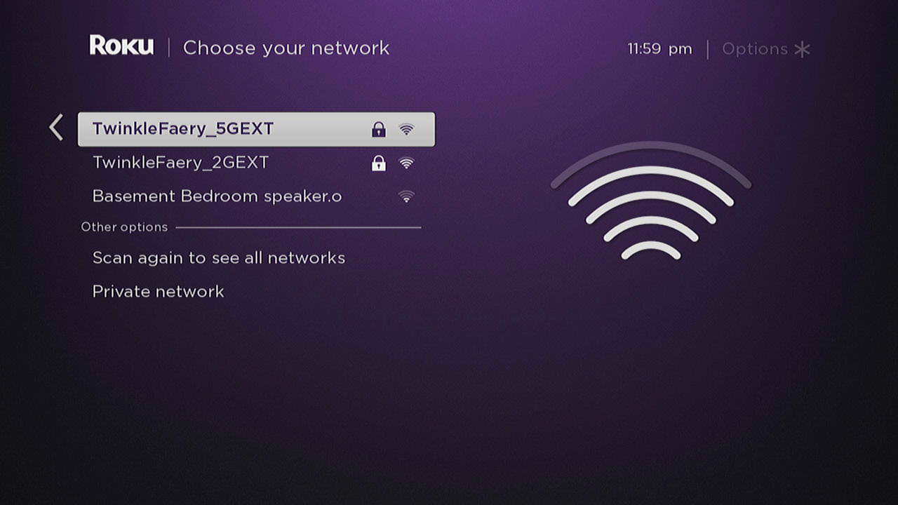 Roku WiFi Selection Screen Header