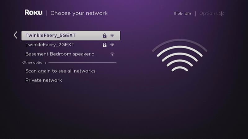 Roku WiFi Selection Screen