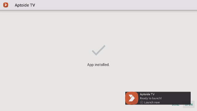 Aptoide TV APK Installed Open Prompt