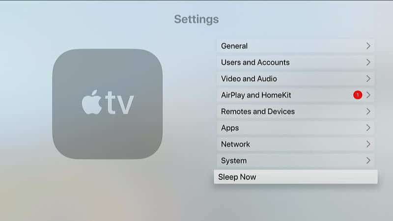 Apple TV Sleep Now Option