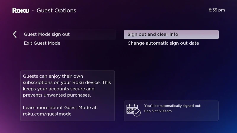 Signing out of Guest Mode screen