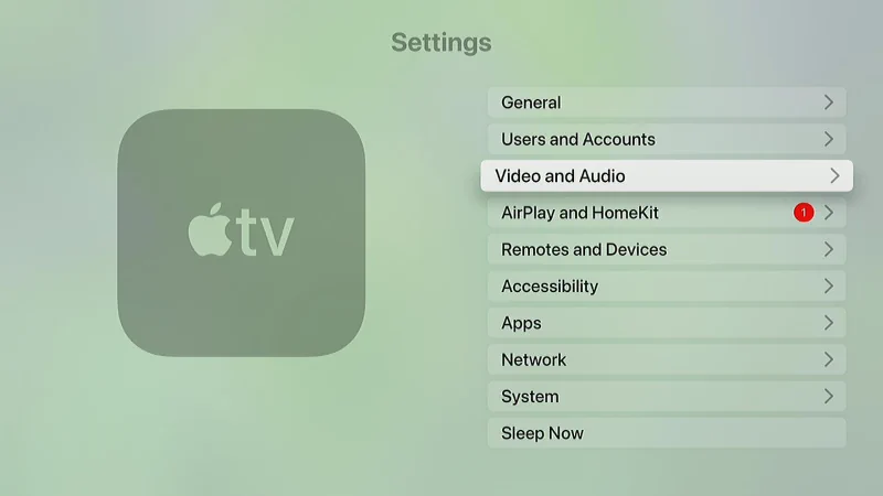Apple TV Video and Audio Settings Option