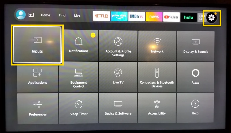 Fire TV Settings Inputs Option