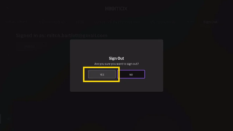 Roku HBO Max Confirm Sign Out