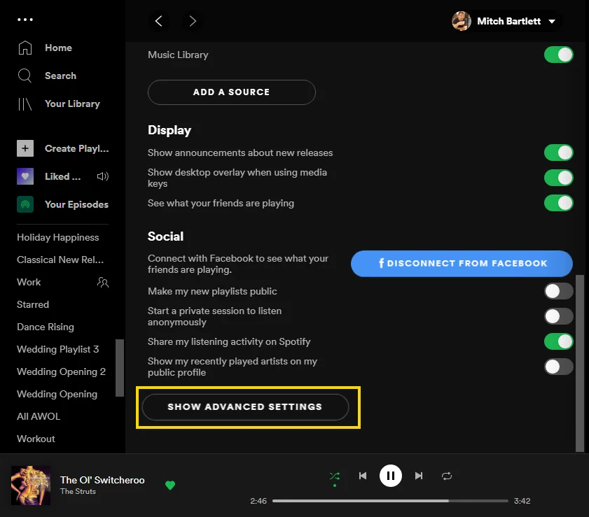 Spotify Show Advanced Settings