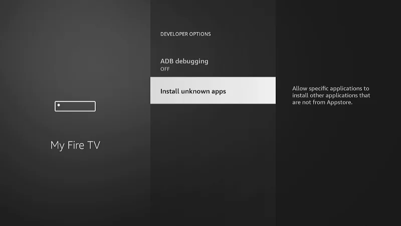 Fire TV Install Unknown Apps Selection