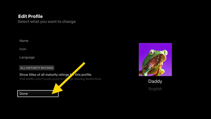 Netflix Profile Edit Done Button