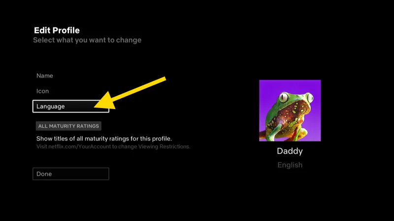 Netflix Profile Language Button