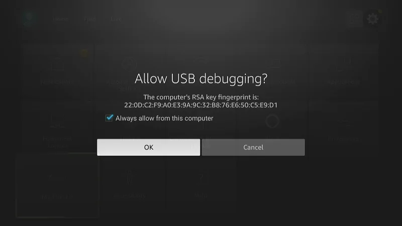 Firestick Allow USB debugging prompt
