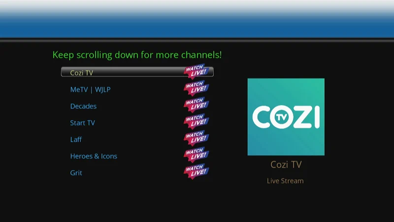 Cozi in F2V Channel for Roku
