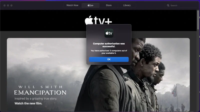 Apple TV authorization was successful message