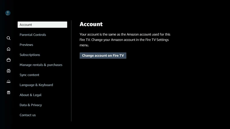 Amazon Prime Video App Account Settings Screen