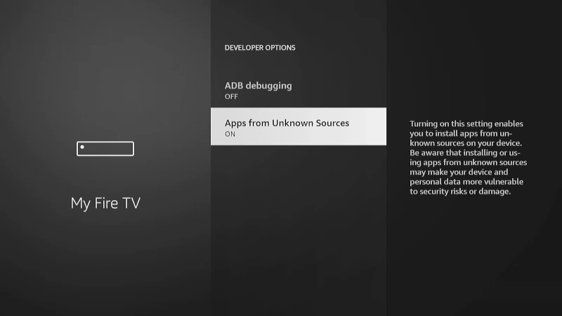 Fire TV Apps from Unknown Sources Selection