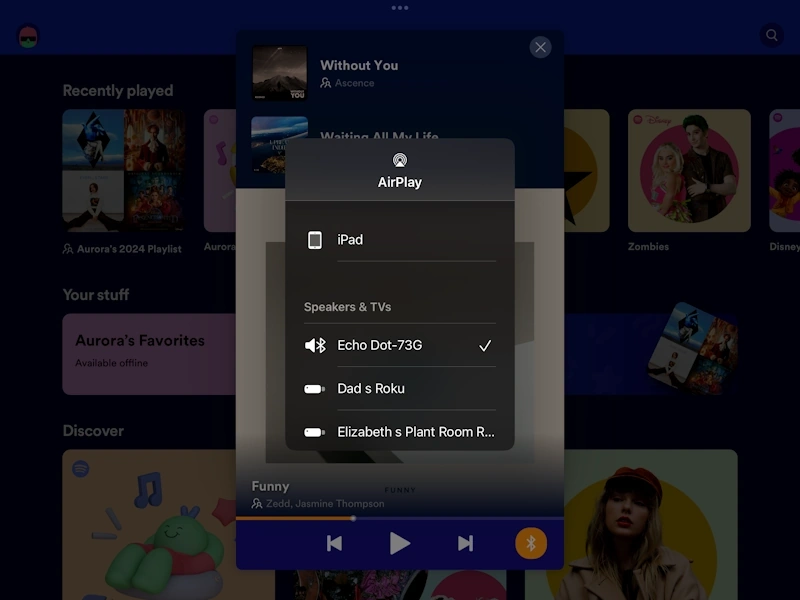 Spotify Kids Connected to Echo Dot Via AirPlay